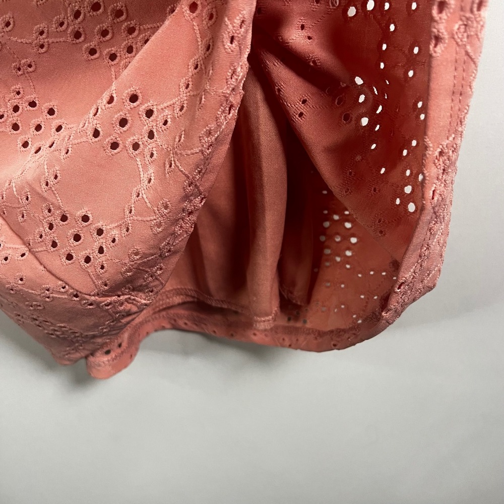 Les Amis Blouse Women Small Rose Pink Eyelet Detail Short Sleeve Puff Sleeve - Picture 5 of 7